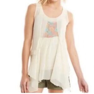 Matilda Jane Palisades Sheer Flowy Cream Sleeveless Tank Top Size XL Boho Artsy